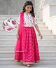 Pine Kids Woven Half Sleeves Floral Printed Choli Lehenga Set With Dupatta - White & Pink