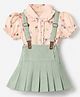 ToffyHouse Corduroy Knit Woven Half sleeves Tops and Skirts - Green