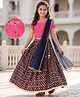 Pine Kids Woven Lehenga Choli & Dupatta with Half Sleeves and Floral Embroidery - Pink