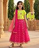 Pine Kids Woven Half Sleeves Floral Embroidered & Leaves Foil Printed Lehenga Choli Set With Dupatta - Limegreen