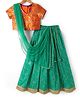 Pine Kids Woven Half Sleeves Lehenga Choli & Dupatta Set With Floral Print - Orange & Green