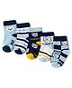 Doodle Poodle Cotton Knit Ankle Length Striped Socks With Bear Design Pack Of 5 - White, Blue & Navy Blue