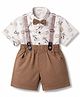 Blabber Half Sleeves Animals Printed Shirt & Shorts Set With Bow & Suspender - Off White