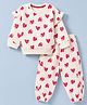 ToffyHouse Looper Knit Full Sleeves Hearts Printed Co-Ords Top & Pant Set - Cream