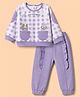 ToffyHouse Looper Knit Full Sleeves Checked Top & Joggers Set With Animal Print - Violet