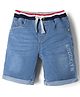 Babyhug Cotton Lycra Denim Mid Thigh Shorts with Brooklyn Pext in Blue