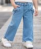 Babyhug Cotton Lycra Full Length Washed Jeans With Bow Applique & Stretch - Blue