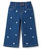 Babyhug Cotton Lycra Denim Floral Embroidered Washed Jeans With Stretch - Blue