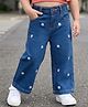 Babyhug Cotton Lycra Denim Floral Embroidered Washed Jeans With Stretch - Blue