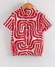Hugsntugs Cotton Woven Half Sleeves Geometric Printed Shirt Style Top - Red