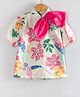 Hugsntugs Cotton Woven Half Sleeves Floral Printed Bow Applique Detailed Shirt Style Top - White