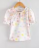 Hugsntugs Cotton Woven Half Puffed Sleeves Polka Dots Printed Top - Pink