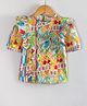 Hugsntugs Cotton Woven Half Puffed Sleeves Floral & Cherry Printed Top - Multi Colour