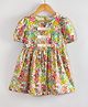 Hugsntugs Cotton Woven Half Puffed Sleeves Floral Printed & Bow Applique Detailed Dress - Multi Colour