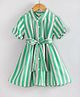 Hugsntugs Cotton Woven Half Sleeves Striped Shirt Style Dress With Belt - Green