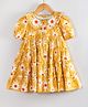 Hugsntugs Cotton Woven Half Puffed Sleeves Floral Printed Dress - Mustard