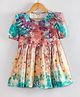 Hugsntugs Cotton Woven Half Puffed Sleeves Floral Printed Frill Detailed Dress - Multi Colour