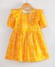 Hugsntugs Cotton Woven Half Puffed Sleeves Abstract Printed Frill Detailed Dress - Yellow