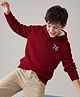 Pine Kids Knit Full Sleeves Hooded Sweaters With Numeric Text Embroidery - Red