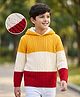 Pine Kids Knit Full Sleeves Colour Block Hooded Pullover with Cable Knit Design - Golden  White & Maroon