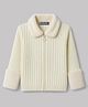 Pine Kids Knit Full Sleeves Solid Colour Front Open Sweater with Collar Neck - Off White