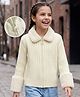 Pine Kids Knit Full Sleeves Solid Colour Front Open Sweater with Collar Neck - Off White