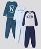 Primo Gino Cotton Knit Full Sleeves T-Shirt & Pyjama Night Suit with Text Print Pack of 3 - Sky Blue Navy Blue & Teal Blue