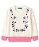 Pine Kids Knit Full Sleeves Floral Embroidered Pullover - Off White