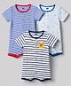 Simply Interlock Knit Half Sleeves Striped Rompers With Animal Print & Applique Pack of 3  - White