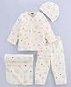 Simply Sinker Knit Full Sleeves Co-ord T-Shirt & Pyjama Night Suit with Cat Print Cap & Wash Cloth - Lemon Yellow