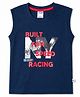 Simply Sinker Knit Sleeveless Text Printed Tank T-Shirt - Navy Blue