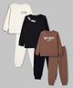 Primo Gino 100% Cotton Knit Full Sleeves T-Shirts & Pyjama Night Suit with Text Print Pack of 3 - Beige Black & Brown
