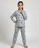 Biglilpeople Cotton Woven Full Sleeves Striped & Dog Printed Coordinating Tee & Pajama Night Suit - Blue