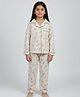 Biglilpeople Cotton Woven Full Sleeves Dinosaur Printed Coordinating Shirt & Pajama Night Suit - Beige