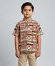 Biglilpeople Cotton Woven Half Sleeves Abstract Printed Shirt - Red