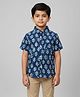 Biglilpeople Cotton Woven Half Sleeves Abstract Printed Shirt - Navy Blue