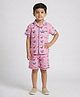 Biglilpeople Cotton Woven Half Sleeves Dinosaur Printed Coordinating Shirt & Shorts Night Suit - Pink