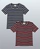 Biglilpeople Cotton Woven Pack Of 2 Half Sleeves Striped Tees - Navy Blue & Black