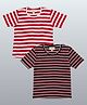 Biglilpeople Cotton Woven Pack Of 2 Half Sleeves Striped Tees - Black & Red