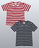 Biglilpeople Cotton Woven Pack Of 2 Half Sleeves Striped Tees - Red & Navy Blue