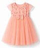 Kookie Kids Woven Half Sleeves Party Dress With Leaf Embellished & Bow - Peach