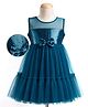 Kookie Kids Woven Sleeveless Party Dress With Sequin Detailing & Bow Applique - Teal Blue
