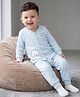 Babyoye 50/50 Cotton/Modal, Drop Needle Knit Rib 220GSM Full Sleeves Thermal Inner Wear with Bear And Text Print - Light/Sky Blue