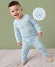 Babyoye Cotton Drop Needle Rib 220GSM AOP Full Sleeves Vest & Pant Thermal Inner Wear with Bear Print - Light Blue