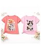 Luke and Lilly Cotton Blend Knit Pack Of 2 Half Sleeves Cats Printed Tees - Peach & Pink