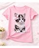 Luke and Lilly Cotton Blend Knit Half Sleeves Cat Printed Tee - Baby Pink