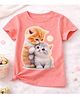 Luke and Lilly Cotton Blend Knit Half Sleeves Cat Printed Tee -  Coral