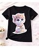 Luke and Lilly Cotton Blend Knit Half Sleeves Cat Printed Tee - Black