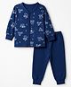 Babyoye Drop Needle Knit Full Sleeves Thermal Inner Wear Set With Vehicle Print - Navy Blue