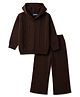 Pine Kids Knit Full Sleeves Hooded Solid Colour Sweater Set With Cable Knit Design- Brown